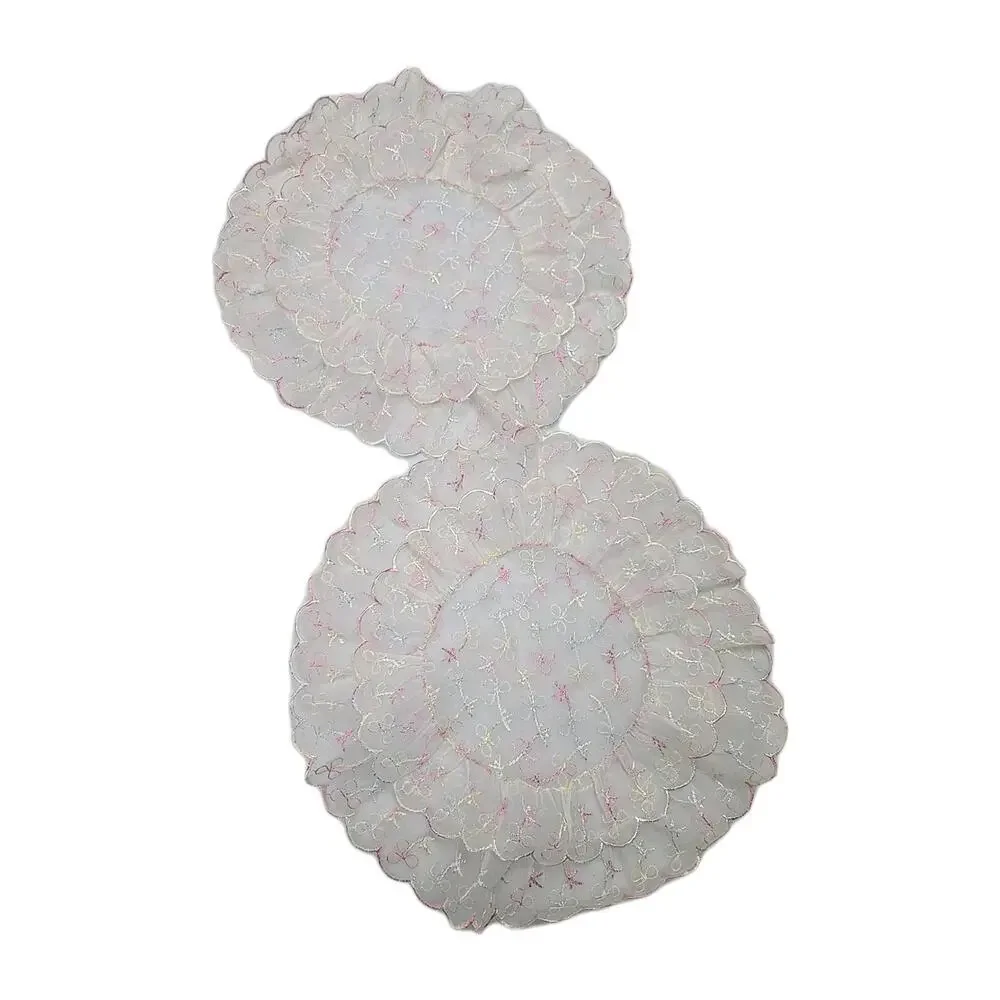 Lot of 2 Vintage MCM Coquette Hand Stitched Layered Sheer Scalloped Edge Doilies